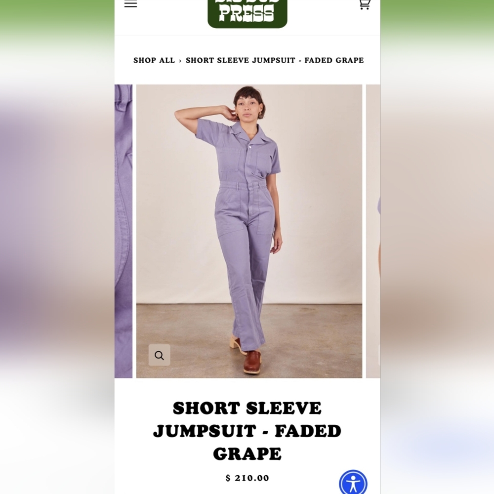 Big Bud Press 'Short Sleeve Jumpsuit' in Faded Grape- discontinued colorway!